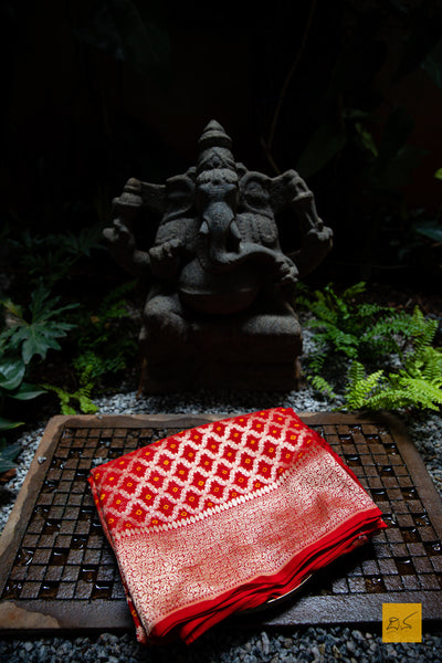 As the name suggests, it will be your loved one.  A banarasi georgette saree in red colour with bandhej. A saree apt for the upcoming weddings and festivals.