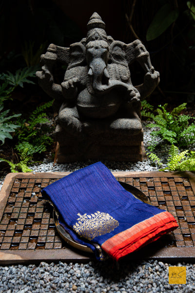 Pranavi - Dark Blue & Red banarasi matka silk handwoven saree