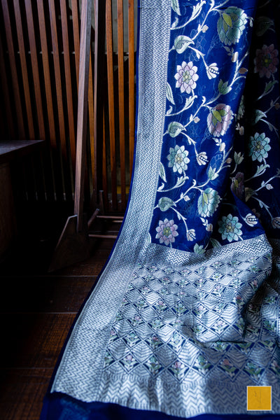 Preksha - Dark Blue banarasi georgette Handwoven saree