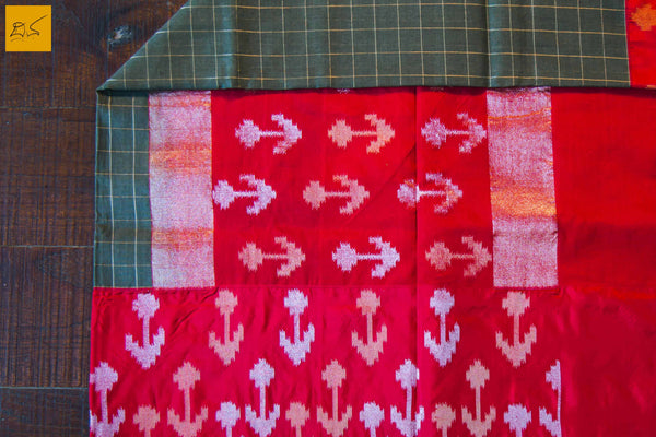 This is a gorgeous Banarasi Linen Silk handwoven Saree with zari checks woven on the body. The body is woven in linen and the border, pallu and blouse are woven in silk. The blouse is in red colour with woven border. New trend of Banarasi Saree designs, Banarasi Saree for artists, art lovers, architects, saree lovers, Saree connoisseurs, musicians, dancers, doctors, Banarasi silk saree, indian saree images, latest sarees with price, only saree images, new Banarasi saree design.