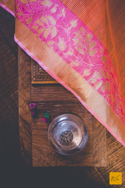 This is a gorgeous Banarasi Silk Saree with Woven Dupion silk stripes and a banarasi traditional pink border. New trend of Banarasi Saree designs, Banarasi Saree for artists, art lovers, architects, saree lovers, Saree connoisseurs, musicians, dancers, doctors, Banarasi silk saree, indian saree images, latest sarees with price, only saree images, new Banarasi saree design.