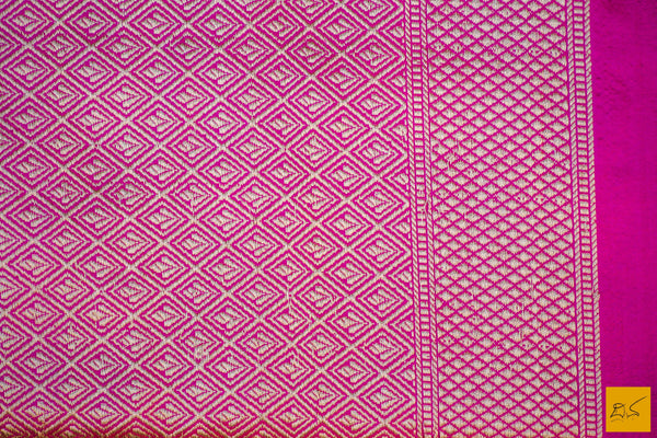 This is a gorgeous Banarasi silk Saree with pink body and has orange tanchoi work and the border has woven moghul motifs in kadhwa style. The blouse has intricately woven zari brocade work. New trend of Banarasi Saree designs, Banarasi Saree for artists, art lovers, architects, saree lovers, Saree connoisseurs, musicians, dancers, doctors, Banarasi silk saree, indian saree images, latest sarees with price, only saree images, new Banarasi saree design.