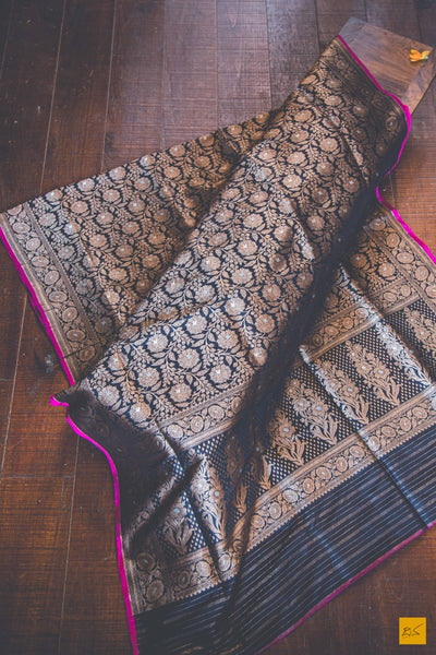 A beautiful banarasi katan silk handwoven brocade saree with meenakari in Rupa zari. The body of the saree has full brocade work in antique zari. The blouse is in pink colour. New trend of Banarasi Saree designs, Banarasi Saree for artists, art lovers, architects, saree lovers, Saree connoisseurs, musicians, dancers, doctors, Banarasi katan silk saree, indian saree images, latest sarees with price, only saree images, new Banarasi saree design.