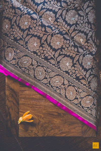 A beautiful banarasi katan silk handwoven brocade saree with meenakari in Rupa zari. The body of the saree has full brocade work in antique zari. The blouse is in pink colour. New trend of Banarasi Saree designs, Banarasi Saree for artists, art lovers, architects, saree lovers, Saree connoisseurs, musicians, dancers, doctors, Banarasi katan silk saree, indian saree images, latest sarees with price, only saree images, new Banarasi saree design.
