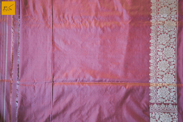 This is a gorgeous Banarasi Handwoven Silk Saree withmeena patola all over the body. The saree has a golden phulkari border. The meena work is so exquisite that it makes the saree adorable. The blouse is of rose pink colour with border. New trend of Banarasi Saree designs, Banarasi Saree for artists, art lovers, architects, saree lovers, Saree connoisseurs, musicians, dancers, doctors, Banarasi silk saree, indian saree images, latest sarees with price, only saree images, new Banarasi saree design.