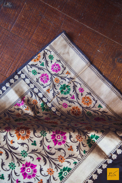 A beautiful banarasi katan silk handwoven sari with paithani border and pallu. New trend of Banarasi Saree designs, Banarasi Saree for artists, art lovers, architects, saree lovers, Saree connoisseurs, musicians, dancers, doctors, Banarasi katan silk saree, indian saree images, latest sarees with price, only saree images, new Banarasi saree design.
