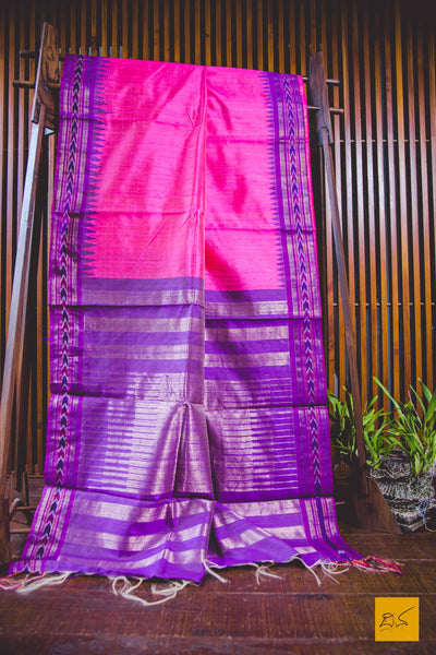 Omkaari - Pink & Purple Raw (Dupion) Silk Saree
