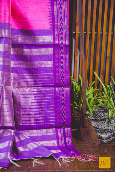 Omkaari - Pink & Purple Raw (Dupion) Silk Saree
