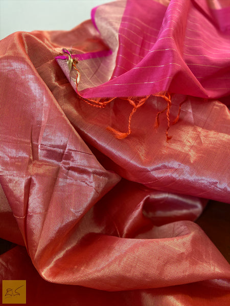 A lovely pink banarasi silk cotton handwoven saree with Khadwa Buttas. New trend of Saree designs, Saree for artists, art lovers, architects, saree lovers, Saree connoisseurs, musicians, dancers, doctors, silk saree, indian saree images, latest sarees with price, only saree images, new saree design.