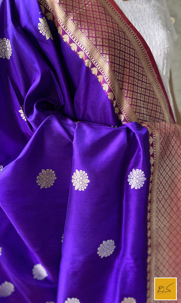 This is a gorgeous a dark Lavender banarasi katan silk handwoven dupatta with sona rupa kadhwa buttas. New trend of Silk Dupatta designs, Silk Dupatta for artists, art lovers, architects, dupatta lovers, Dupatta connoisseurs, musicians, dancers, doctors, Silk dupatta, indian dupatta images, latest dupattas with price, only dupatta images, new Silk dupatta design.