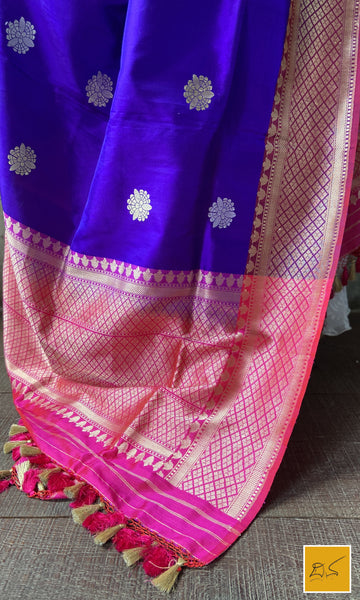 This is a gorgeous a dark Lavender banarasi katan silk handwoven dupatta with sona rupa kadhwa buttas. New trend of Silk Dupatta designs, Silk Dupatta for artists, art lovers, architects, dupatta lovers, Dupatta connoisseurs, musicians, dancers, doctors, Silk dupatta, indian dupatta images, latest dupattas with price, only dupatta images, new Silk dupatta design.