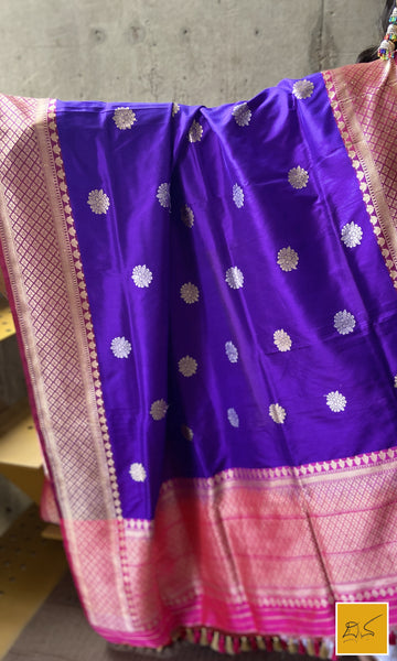 This is a gorgeous a dark Lavender banarasi katan silk handwoven dupatta with sona rupa kadhwa buttas. New trend of Silk Dupatta designs, Silk Dupatta for artists, art lovers, architects, dupatta lovers, Dupatta connoisseurs, musicians, dancers, doctors, Silk dupatta, indian dupatta images, latest dupattas with price, only dupatta images, new Silk dupatta design.