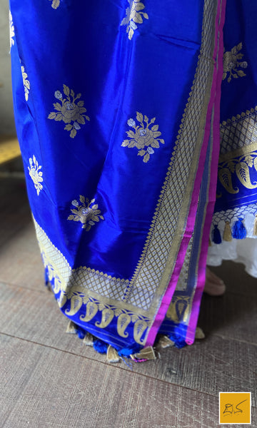 This is a gorgeous blue banarasi katan silk handwoven dupatta with kadhwa meenakari buttas. New trend of Silk Dupatta designs, Silk Dupatta for artists, art lovers, architects, dupatta lovers, Dupatta connoisseurs, musicians, dancers, doctors, Silk dupatta, indian dupatta images, latest dupattas with price, only dupatta images, new Silk dupatta design.