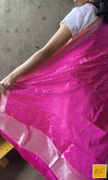 This is a gorgeous a pink banarasi katan silk handwoven dupatta with intricate jaal pattern. New trend of Silk Dupatta designs, Silk Dupatta for artists, art lovers, architects, dupatta lovers, Dupatta connoisseurs, musicians, dancers, doctors, Silk dupatta, indian dupatta images, latest dupattas with price, only dupatta images, new Silk dupatta design.