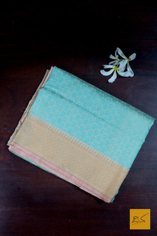 Madulika- Peach & Green Banarasi Katan Silk Handwoven Saree
