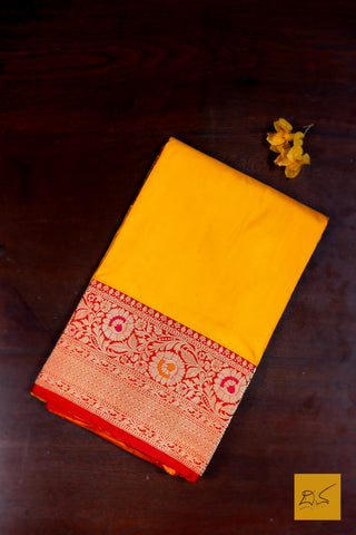 Swayudha- Yellow Banarasi Katan Silk Handwoven Saree