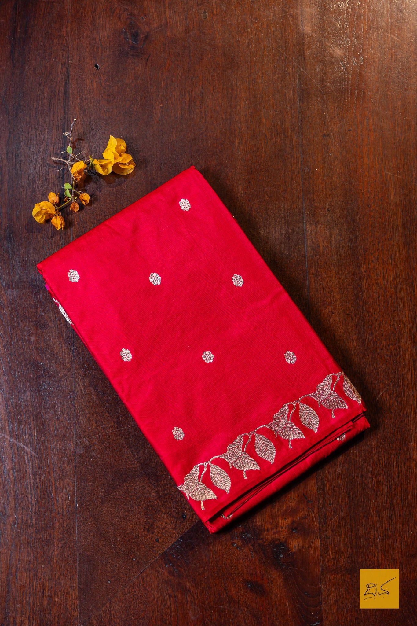 Prabhavathi- Red Banarasi Satin Silk Handwoven Saree