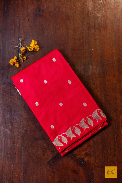 Prabhavathi- Red Banarasi Satin Silk Handwoven Saree