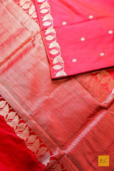 Prabhavathi- Red Banarasi Satin Silk Handwoven Saree