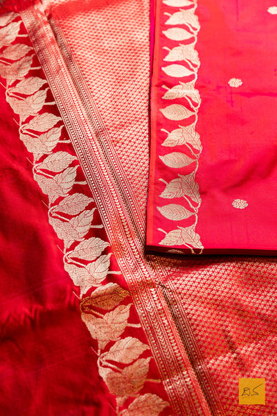 Prabhavathi- Red Banarasi Satin Silk Handwoven Saree