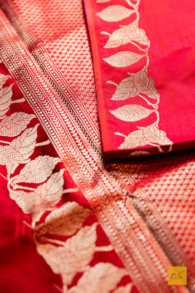 Prabhavathi- Red Banarasi Satin Silk Handwoven Saree