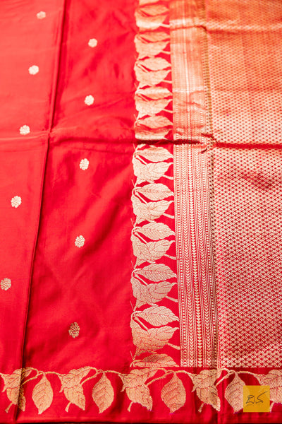 Prabhavathi- Red Banarasi Satin Silk Handwoven Saree