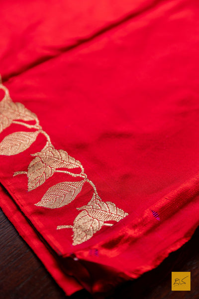 Prabhavathi- Red Banarasi Satin Silk Handwoven Saree