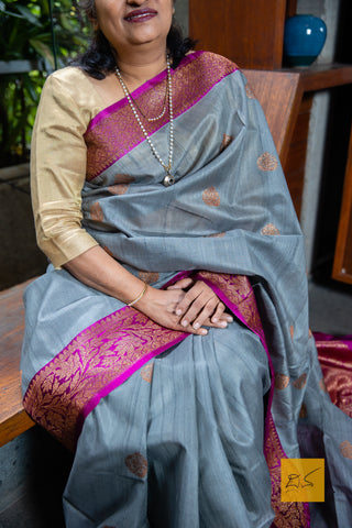 Indian wedding, festivals, handwoven saree for classical music singers, dancers, architects, saree connoisseurs, saree collectors, brides, bridesmaids. This is a pure katan silk saree which has a very soft drape and can be accessorised with diamonds, peals, precious stone jewellery depending on the occasion. Looks dressy with a gajra too. Traditional yet contemporary in its look.