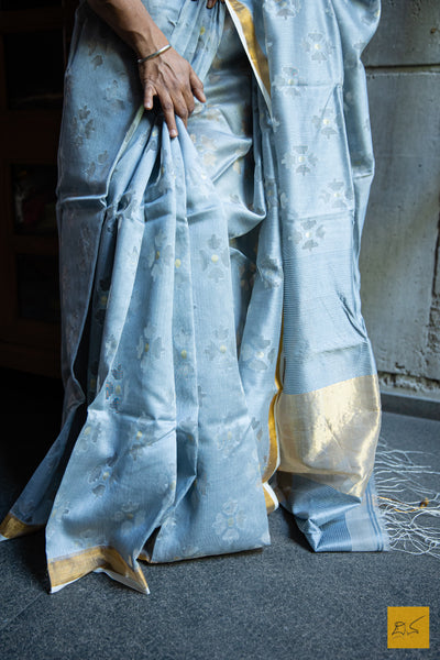 Grey-Blue Silk Handwoven Saree