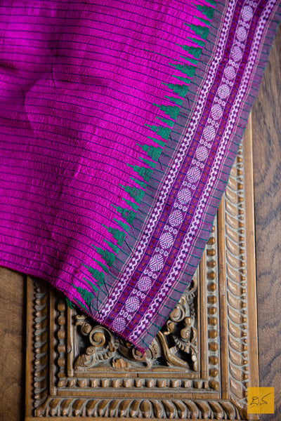 Dhimati - Orange & Pink Tussar Silk Handmade Shibori Saree
