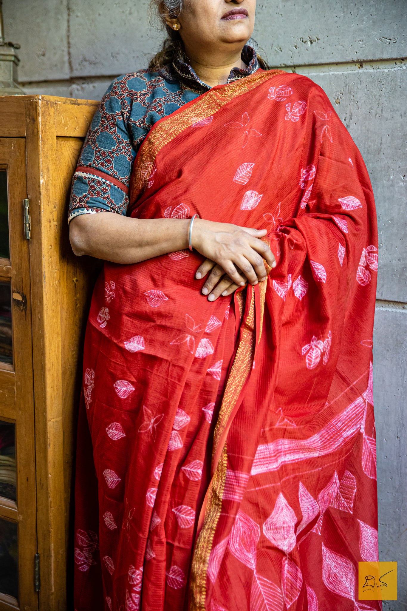 Subhaga - Red Silk Cotton Shibori Handmade Saree