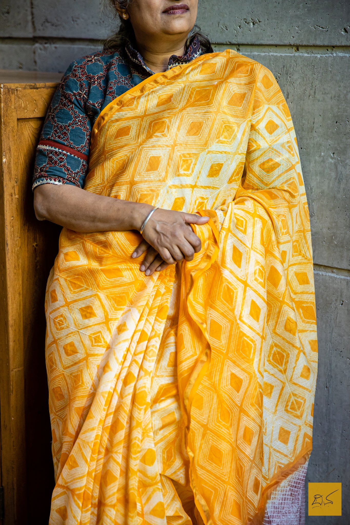 Shankari- Orange & Mauve Silk Cotton Shibori Handmade Saree