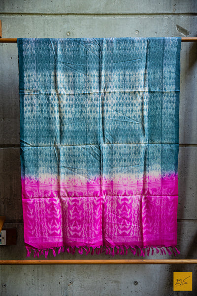 Maaya - Grey & Pink Tussar Silk Shibori Handmade Dupatta