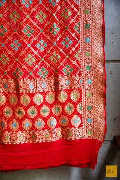 Pushkaraa - Red Banarasi Georgette Bandhej Dupatta