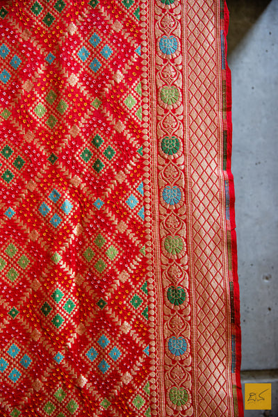 Pushkaraa - Red Banarasi Georgette Bandhej Dupatta