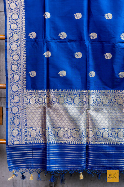 Sarvani- Navy Blue Banarasi Katan Silk Handwoven Dupatta