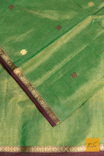 Dhruva- Green Maroon Maheshwari Tissue Handwoven Saree