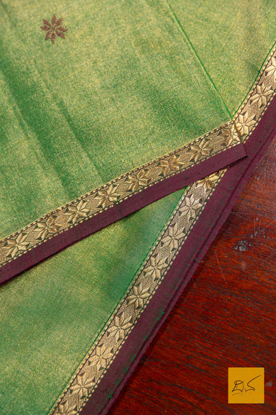 Dhruva- Green Maroon Maheshwari Tissue Handwoven Saree