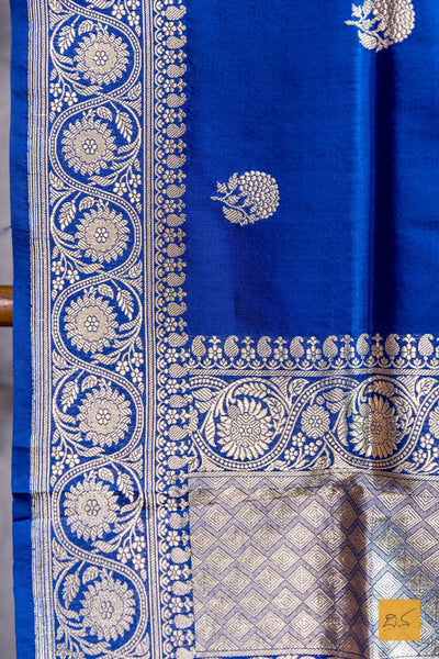 Sarvani- Navy Blue Banarasi Katan Silk Handwoven Dupatta