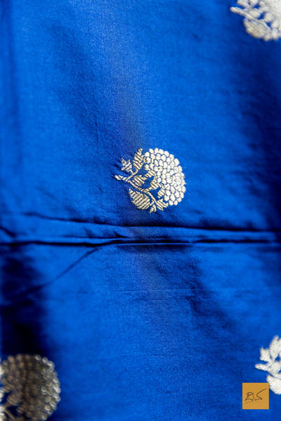 Sarvani- Navy Blue Banarasi Katan Silk Handwoven Dupatta