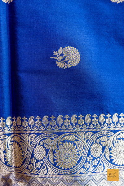 Sarvani- Navy Blue Banarasi Katan Silk Handwoven Dupatta