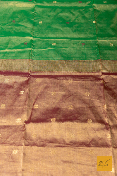 Dhruva- Green Maroon Maheshwari Tissue Handwoven Saree