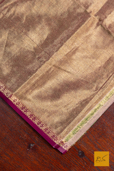 Dhruva- Green Maroon Maheshwari Tissue Handwoven Saree