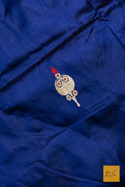 Ajiraa- Navy Blue Banarasi Katan Silk Handwoven Saree