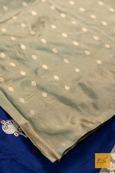 Ajiraa- Navy Blue Banarasi Katan Silk Handwoven Saree