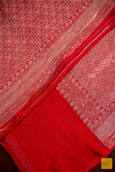 Red Brocade Banarasi Georgette Saree