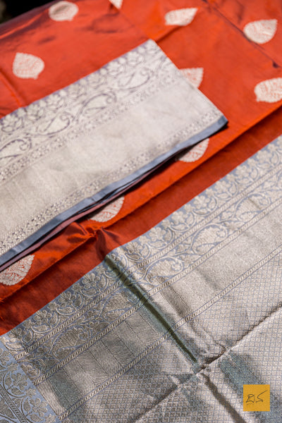 Adishakti- Orange Banarasi Katan Silk Handwoven Saree