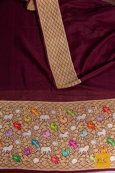 Tara- Burgandy Banarasi Georgette Handwoven Saree