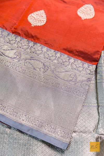 Adishakti- Orange Banarasi Katan Silk Handwoven Saree