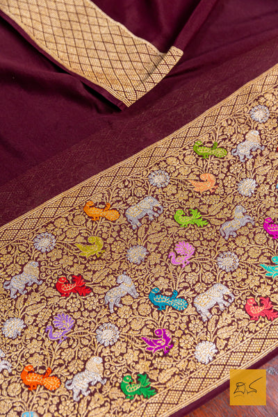 Tara- Burgandy Banarasi Georgette Handwoven Saree